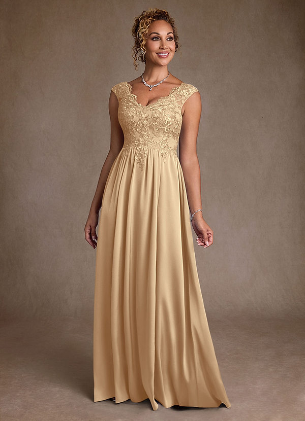 Azazie Amethyst Mother of the Brides Dresses Champagne A-Line Lace Dress image1