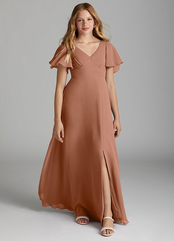 Azazie Kimber Junior Bronzer A-Line Pleated Chiffon Dress image1