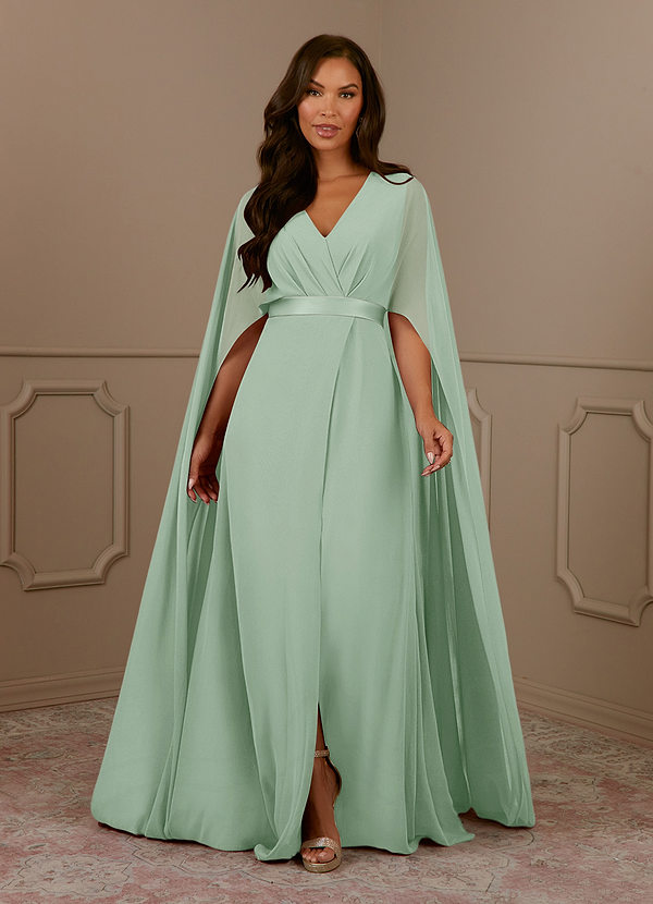 Azazie Isa Mother of the Brides Dresses Agave A-Line V-Neck Pleated Chiffon Dress image1