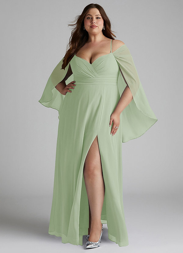 Azazie Cienna Bridesmaid Dresses Dusty Sage A-Line Long Sleeve Chiffon Dress image1
