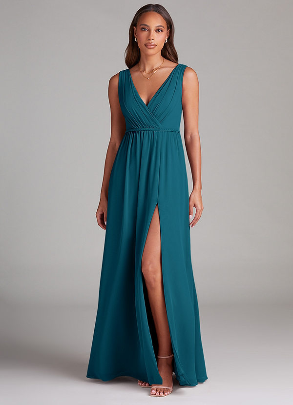 Azazie Tanicia Brautjungfernkleider A-Linie Plissee Chiffon Kleid Tintenblau image1