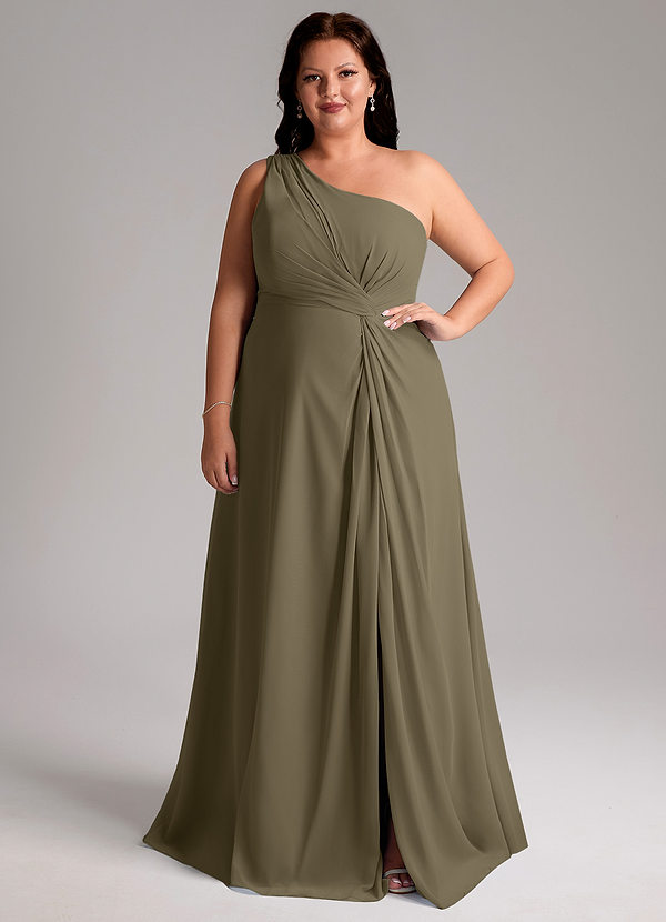 Azazie Brooke Bruidsmeisjesjurken Jurk van Chiffon met A-lijn One-shoulder Wilgengroen image1