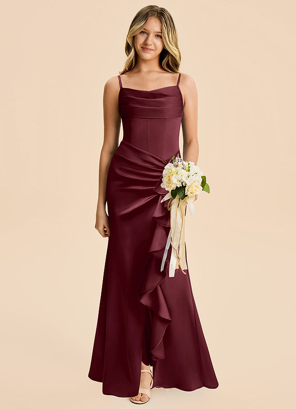 Rosalia Junior Cabernet Sheath Pleated Stretch Satin Dress image1