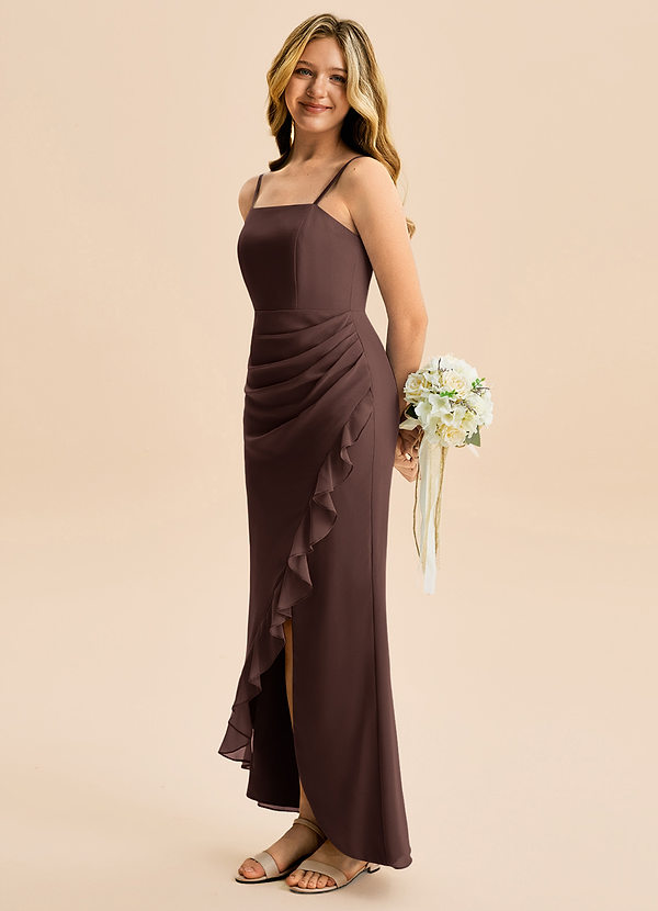 Azazie Buzzy Junior Ganache Sheath Pleated Chiffon Dress image1