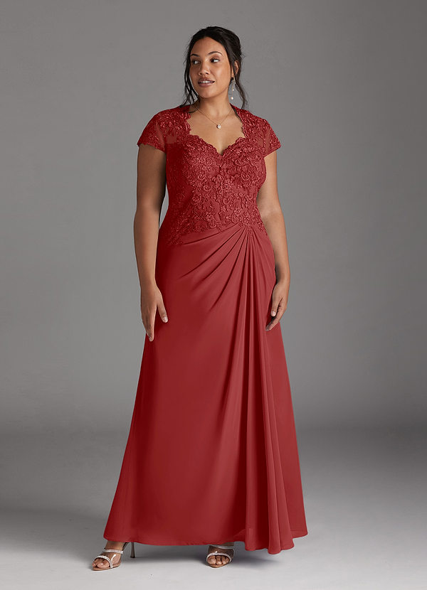 Azazie Junie Mother of the Brides Dresses Rust A-Line Lace Chiffon Dress image1
