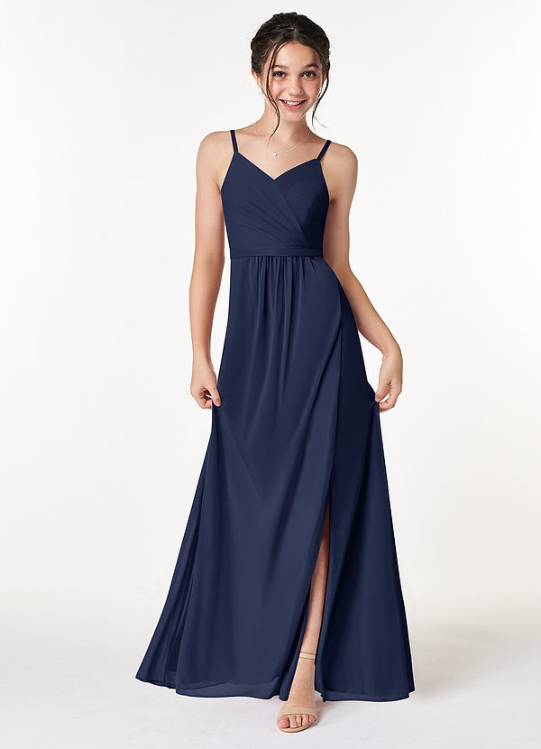 Azazie Luxy Junior Plissee Gittergewebe Kleid Dunkelmarine image1