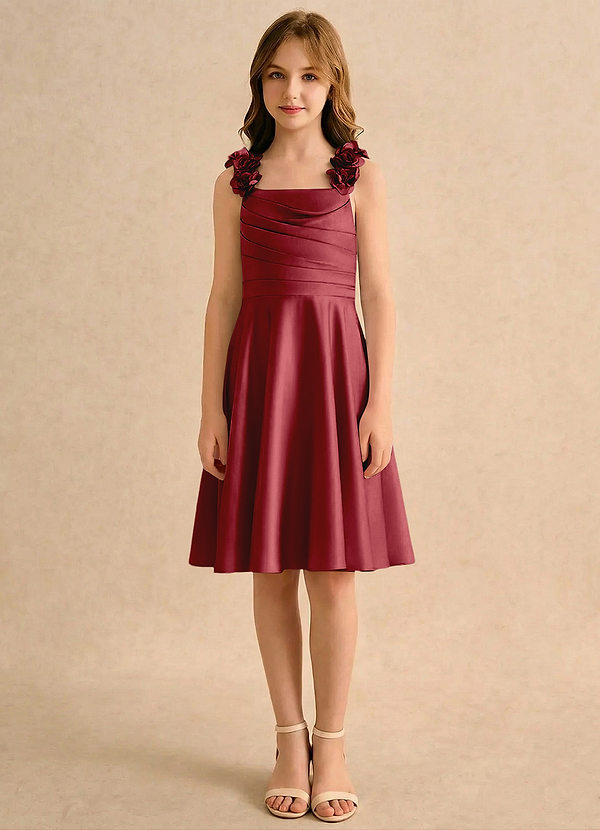 Azazie Resa Girls Formal Sukienki dla dziewczynek sypiących kwiaty Linia A Pofałdowany Matowy satynowy Długość do kolan Sukienka image1