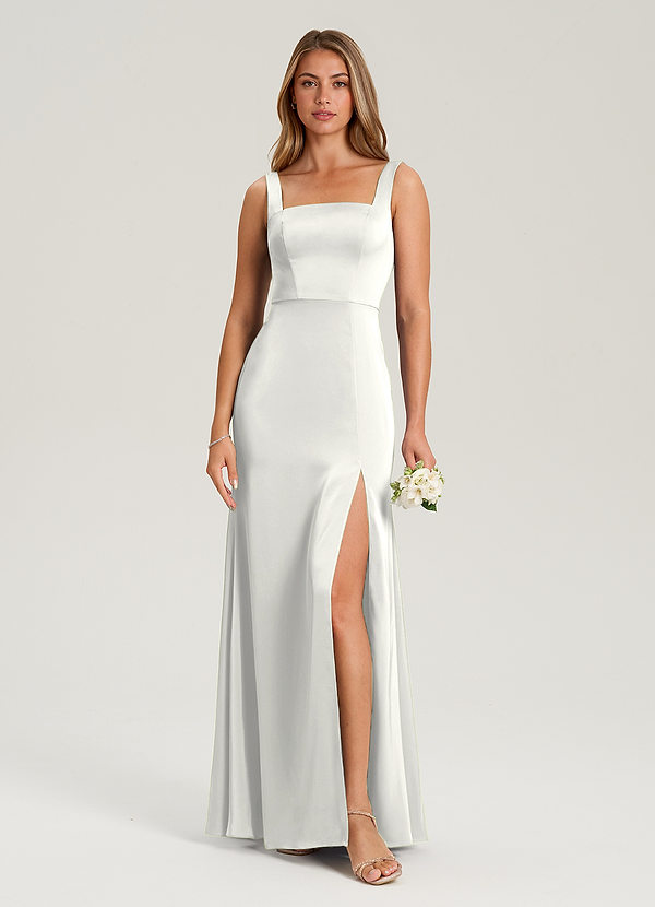 Azazie Frostine Bruidsmeisjes Jurken Jurk van Stretch Satijn met A-Lijn Boog Wit image1