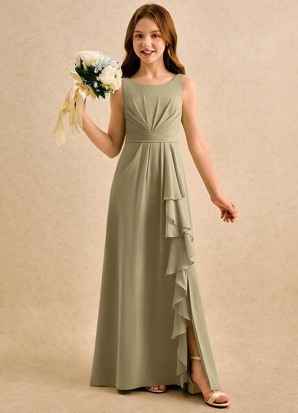 Azazie Chibi Girls Formal Flower Girl Dresses Moss Green A-Line Pleated Chiffon Dress image1