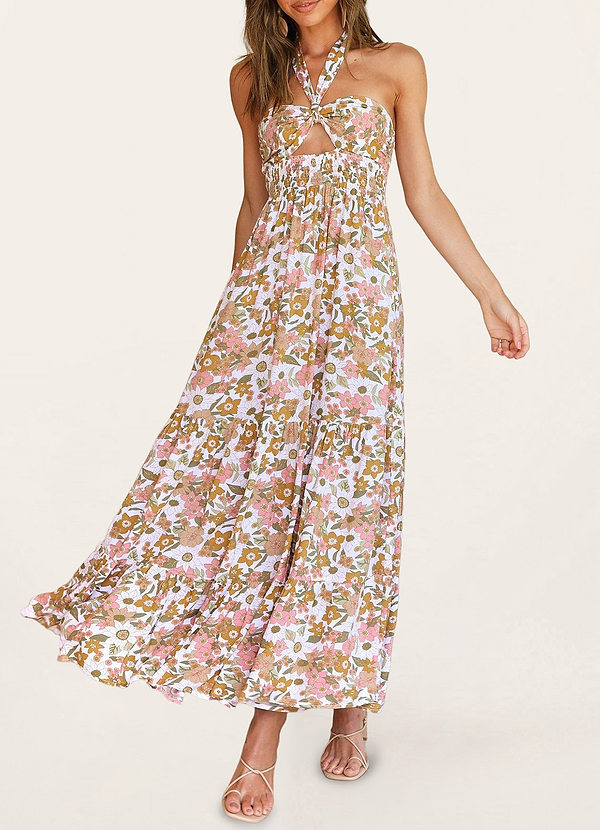 front La romance abonde Rose Robe longue à imprimé floral