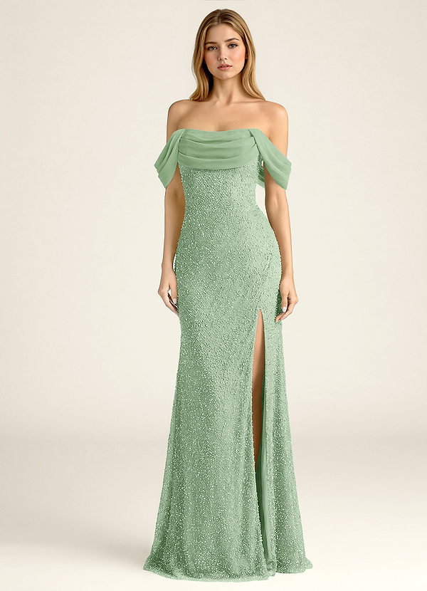 Elowencyn Dusty Sage Beading Mesh Satin Faced Chiffon Prom Dress image1