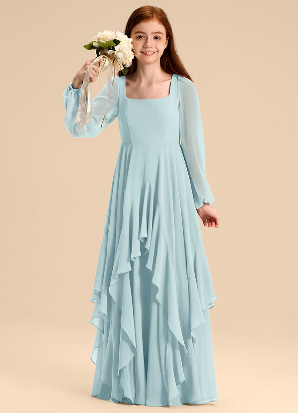 Azazie Clara Junior Abito A-Line in Chiffon Blusa Sea Glass image1