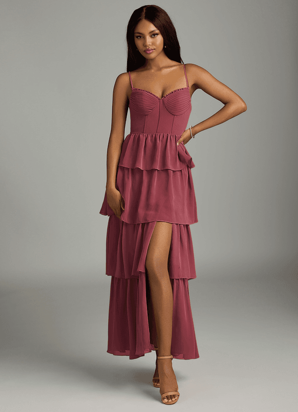 Azazie Kaiden Bridesmaid Dresses Merlot A-Line Sweetheart Neckline Chiffon Dress image1