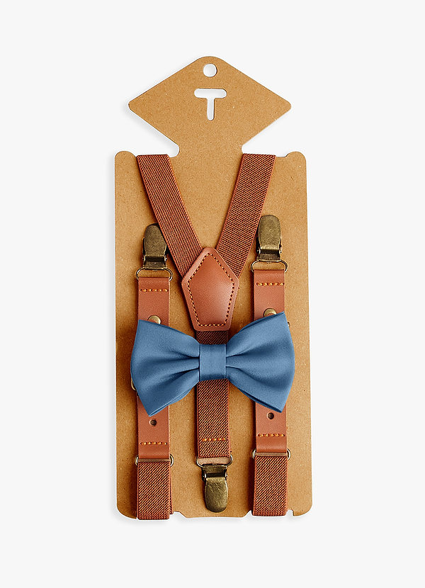 front Boy's Matching Matte Satin Pre-Tied Bow Tie & Suspenders Set