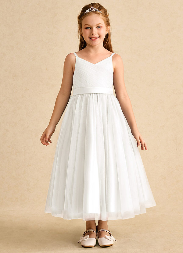 Azazie Patootie Vestidos de Niña de Flores Vestido de Marfil de Tul de Corte En A con Tirante Espagueti image1
