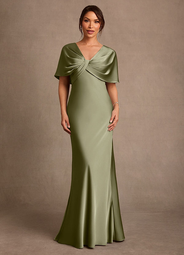 Azazie Dosia Suknie dla Matki Panny Młodej Osłona Pofałdowany Satyna elastyczna Długość podłogi Sukienka image1