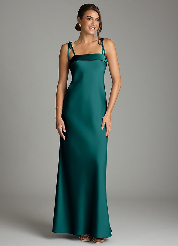 Azazie Ellia Bridesmaid Dresses Peacock Sheath Bow Stretch Satin Dress image1
