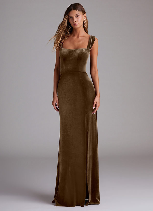 Azazie Junia Vestidos Dama de Honor Vestido de Caoba de terciopelo de Corte Recto Convertible con Vestidos sin tirantes image1