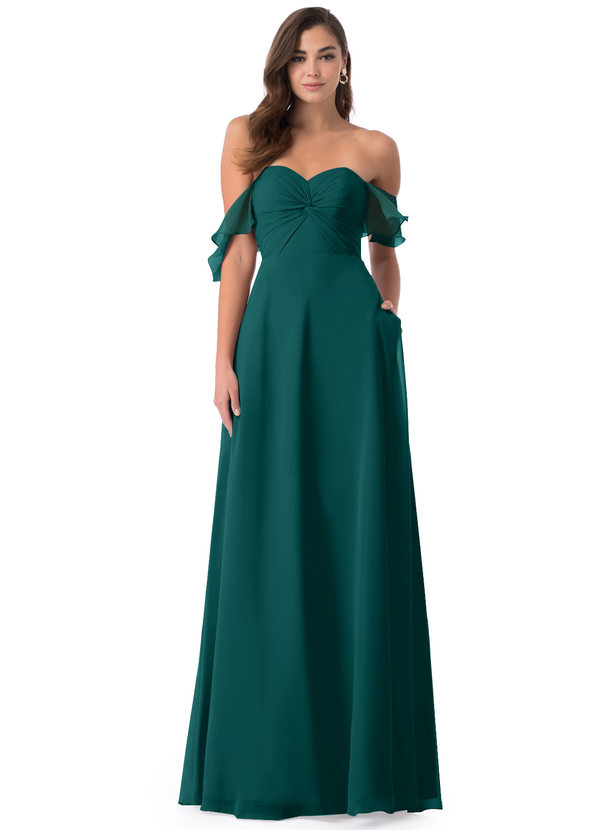 Azazie Juna Abiti da Damigella Abito Convertibile A-Line in Chiffon Increspato Verde Pavone image1