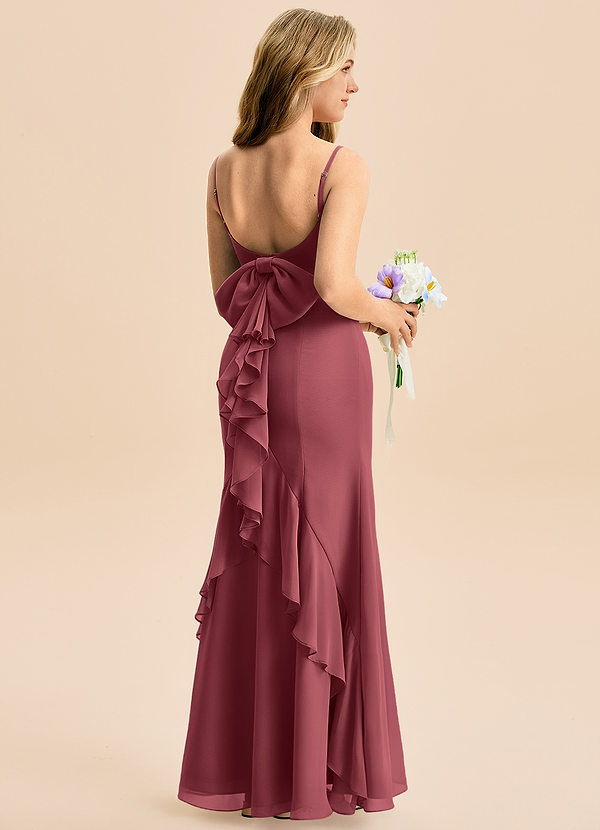 Azazie Lioren Junior Vestido de Merlot de Gasa de Corte Sirena con Lazo image1