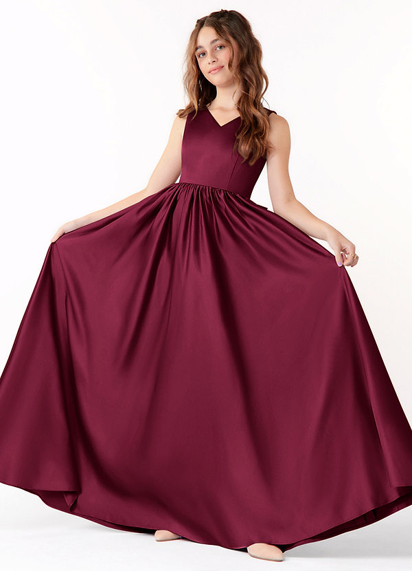 Hathaway Junior Vestido Borgoña de Satén Elástico de Corte en A con Lazo image1