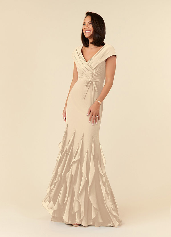 Azazie Bailora Mother of the Brides Dresses Champagne Mermaid Ruched Chiffon Dress image1