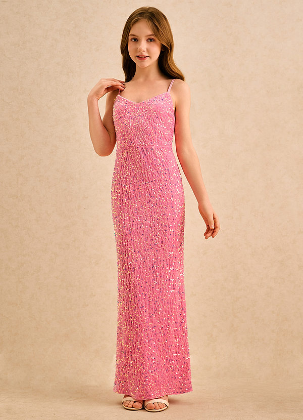 Azazie Nini Girls Formal Vestidos de Niña de Flores Vestido de Rosa Caramelo de Lentejuelas de Corte Recto image1