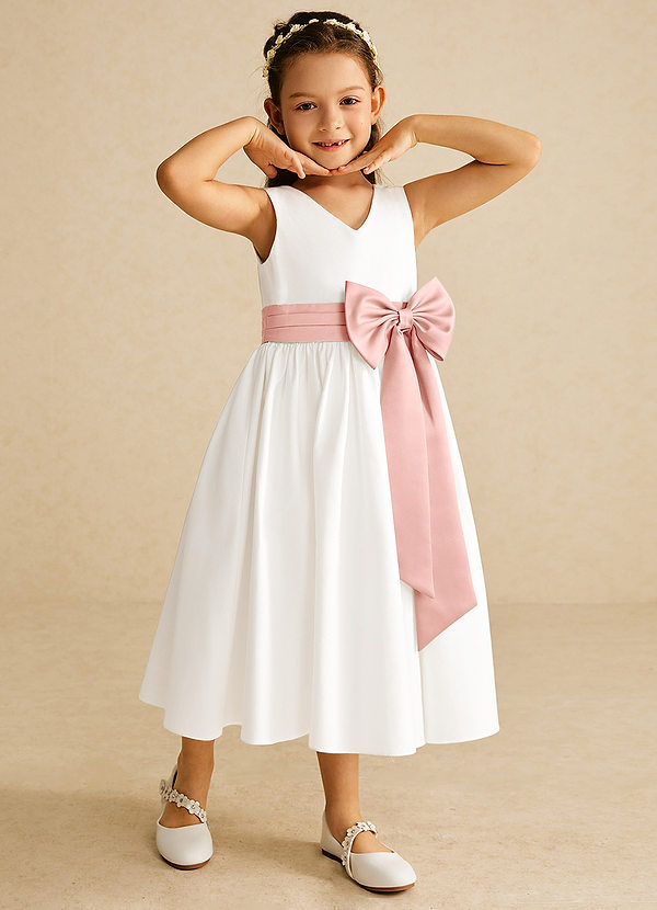 Azazie Darling Flower Girl Dresses Ivory Rosette A-Line Bow Cotton Dress image1