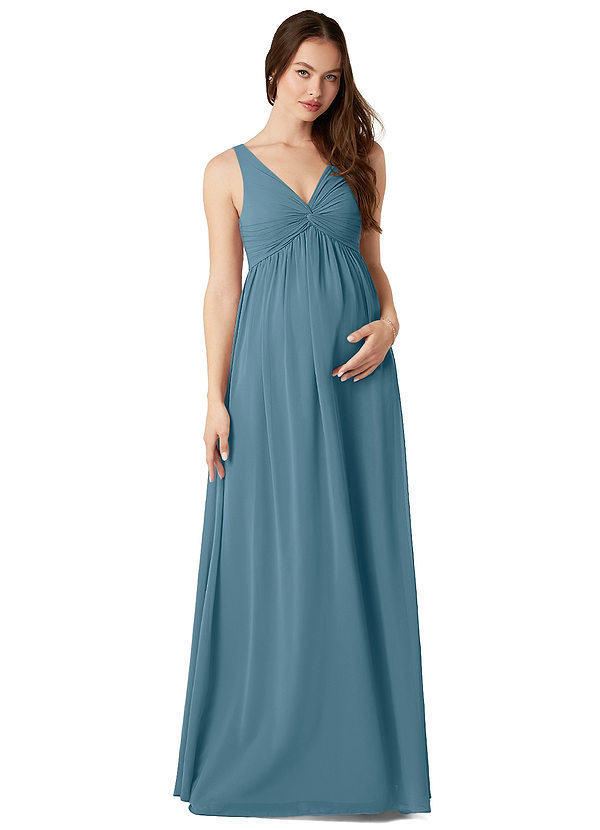 Azazie Yetta Vestidos de dama de honor de maternidad Vestido de Corte En A Cuello en V fruncido Hasta el suelo Gasa image1