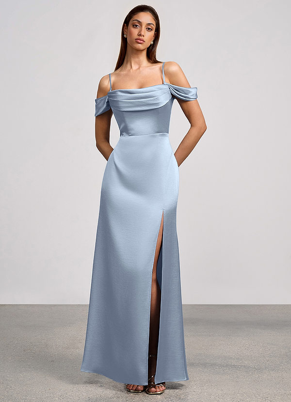 Nerida Dusty Blue Luminous Satin Maxi Dress image1