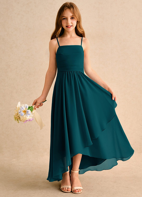 Azazie Twilight Dance Girls Formal Flower Girl Dresses Pine A-Line Pleated Chiffon Dress image1