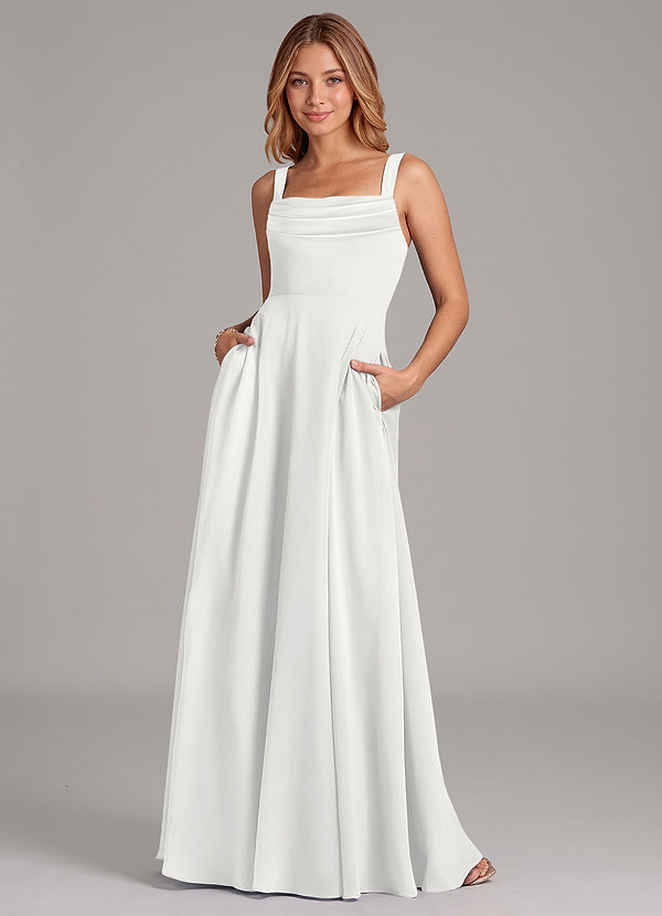 Azazie Shaude Bridesmaid Dresses White A-Line Pleated Chiffon Dress image1