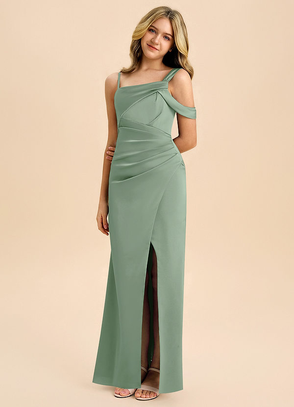 Azazie Wynter Junior Abito in Raso Elasticizzato Plissettato Matcha image1