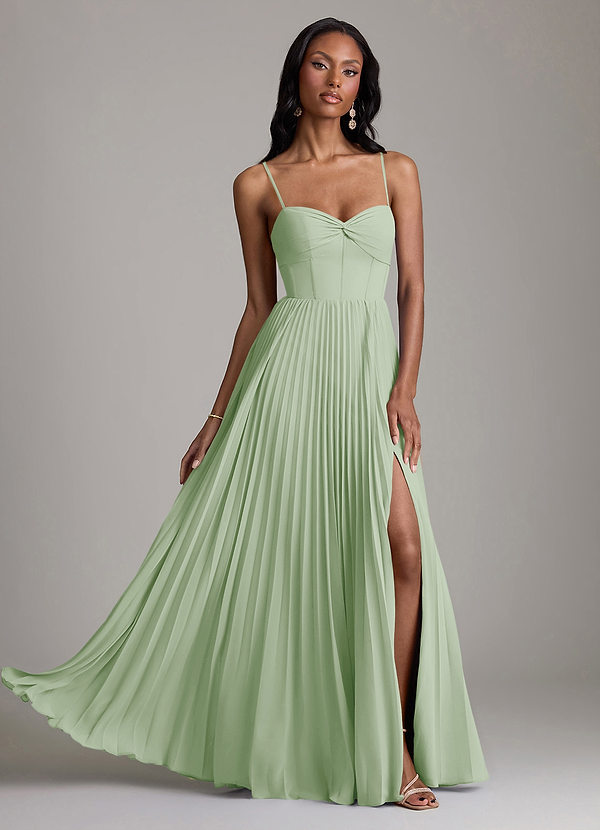 Azazie Akiko Abiti da Damigella Abito A-Line in Chiffon Scollo a Cuore Verde Salvia image1