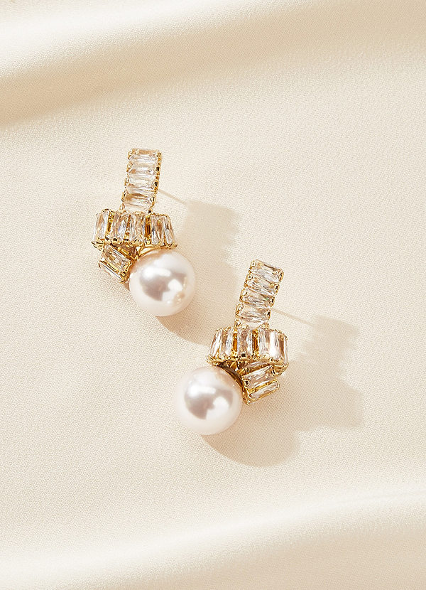 front Baguette Crystal and Pearl Knot Earrings