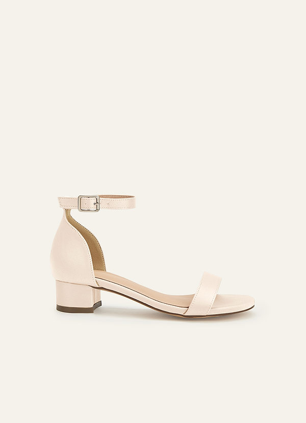 front Matching Color Matte Satin One Strap Girls' Heel Sandals