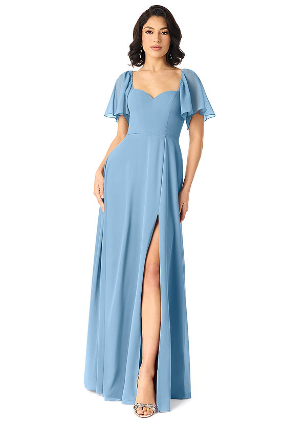 Azazie Chloe Bridesmaid Dresses Steel Blue A-Line Sweetheart Neckline Chiffon Dress image1