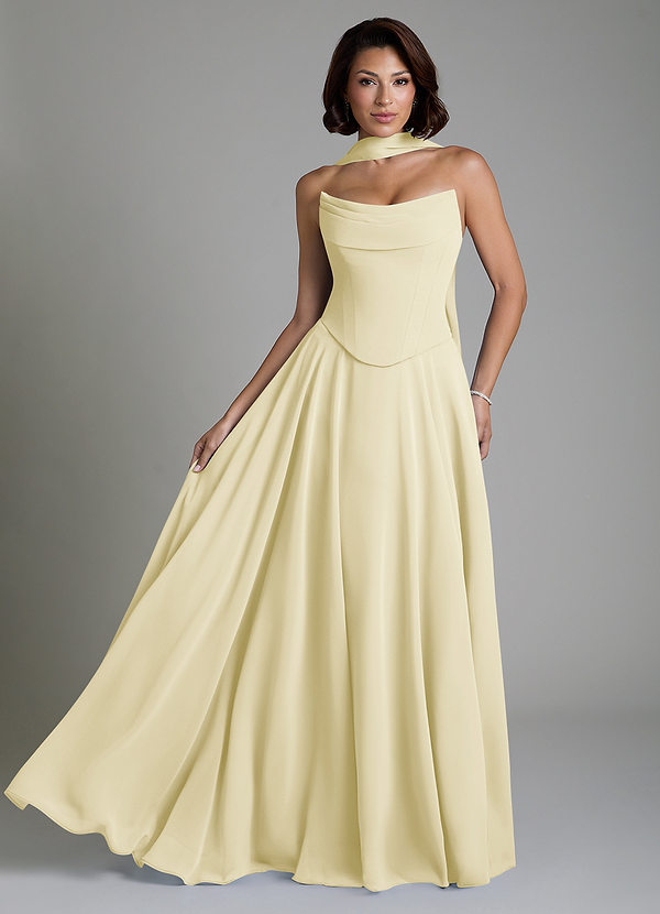 Azazie Ira Vestidos de dama de honor Vestido Sorbete De Limón de Gasa de Línea A con Corsé image1