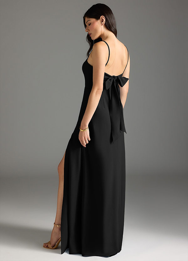 Azazie Melia Bridesmaid Dresses Black A-Line Bow Stretch Crepe Dress image1