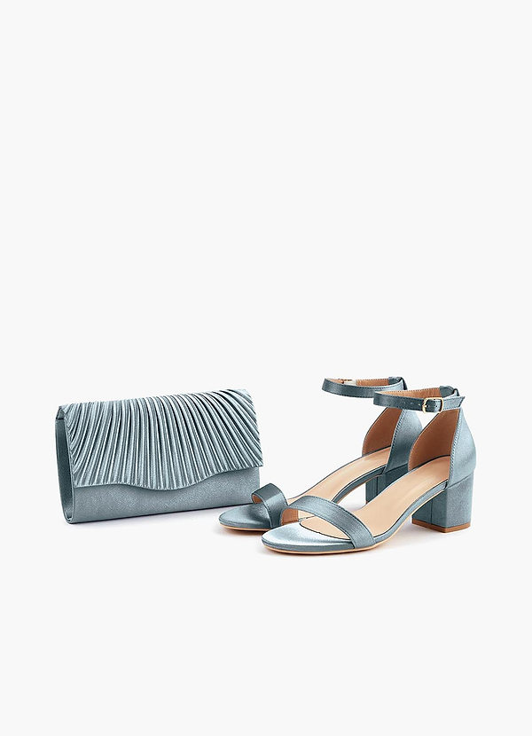 front Matching Color Metallic Satin Sandals Envelope Clutch Set