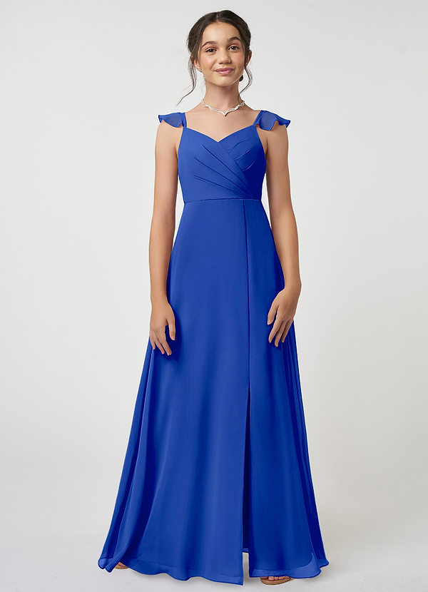 Azazie Amada Junior Royal Blue A-Line Ruched Chiffon Dress image1
