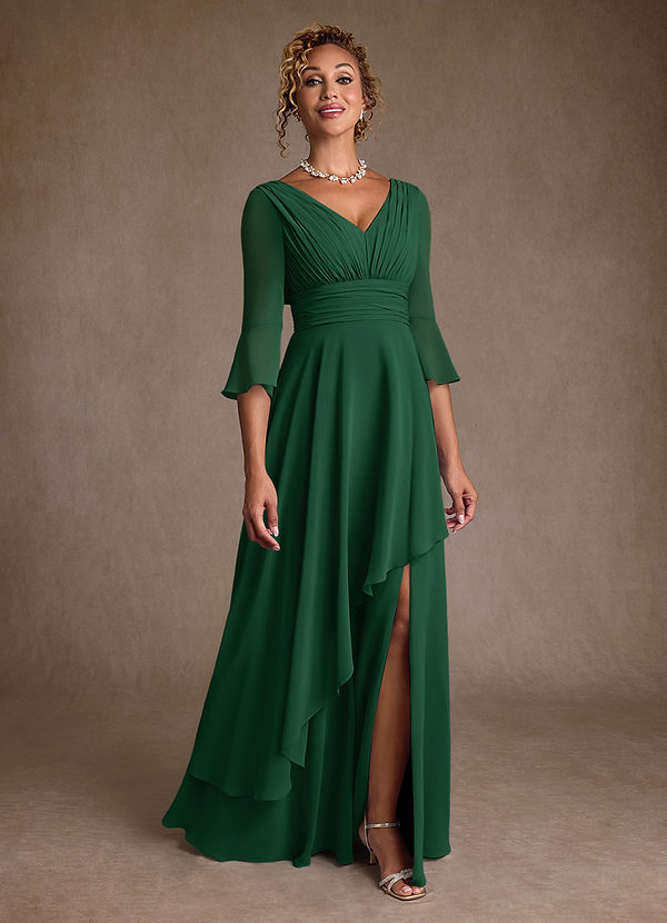 Azazie Eire Vestidos de Madre de la Novia Vestido de Verde Oscuro de Gasa de Corte en A con Plisado image1