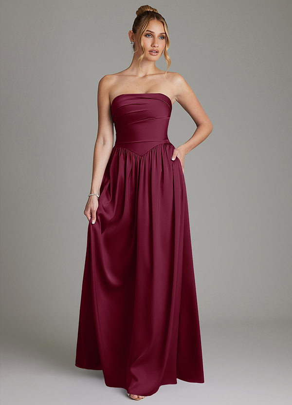 Azazie Zena Bridesmaid Dresses Mulberry A-Line Strapless Stretch Satin Dress image1