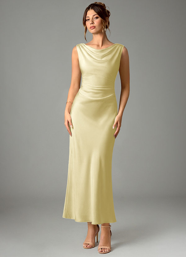 Azazie Kieryn Bridesmaid Dresses Lemon Sorbet Mermaid Pleated Stretch Satin Dress image1