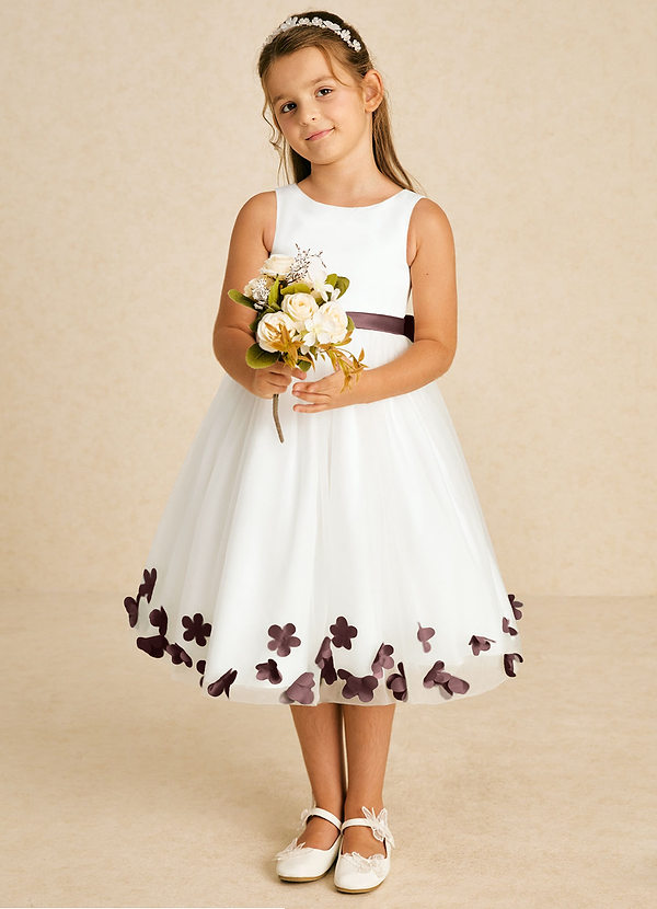 Azazie Dot Flower Girl Dresses Ivory Espresso A-Line Bow Tulle Dress image1