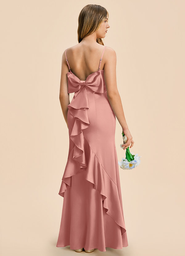 Azazie Lioren Junior Rosette Sheath Bow Stretch Satin Dress image1