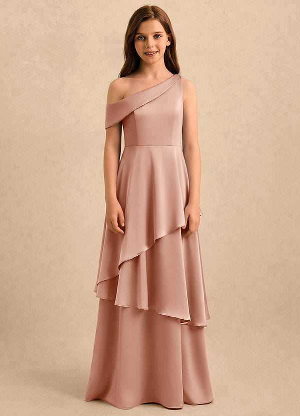 Azazie Shyloh Girls Formal Klänningar för brudeflicka Klä A-Line i Stretch Satin Av axeln image1