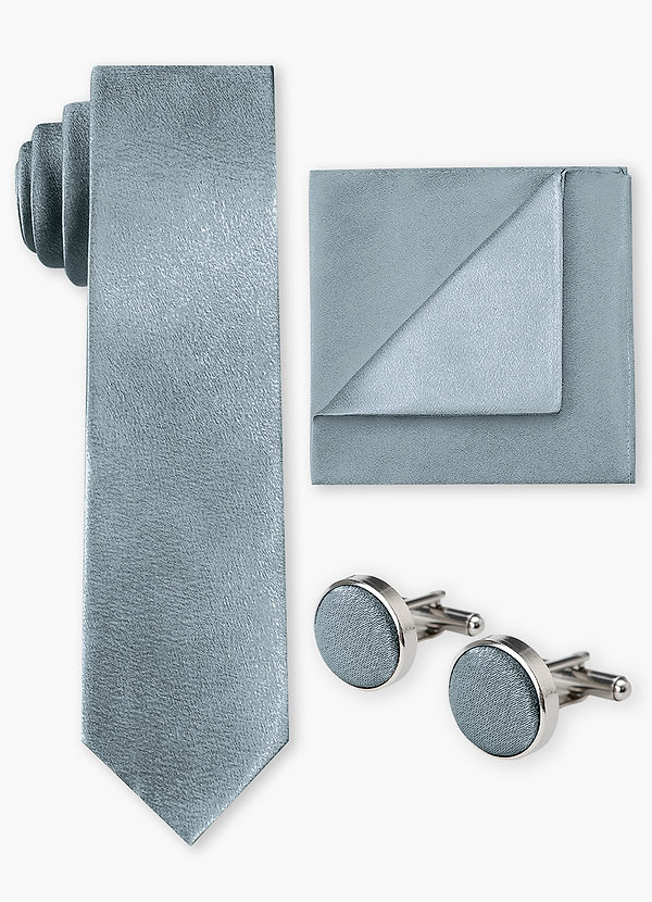 front Metallic Satin Wide Tie & Pocket Square & Cuff Links Set