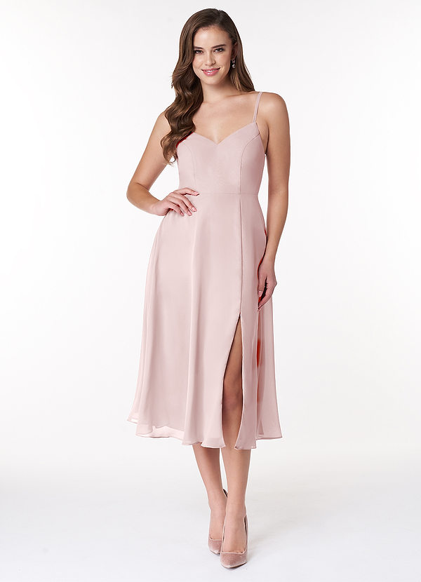 Azazie Clarissa Bridesmaid Dresses Blushing Pink A-Line V-Neck Chiffon Dress image1