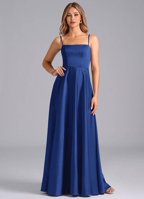 Azazie Elita Bridesmaid Dresses Royal Blue A-Line Pleated Stretch Satin Dress image1
